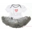 White Baby Bodysuit Bling Grey Sequins Pettiskirt & Sparkle Rhinestone I Love Mom Print JS4420